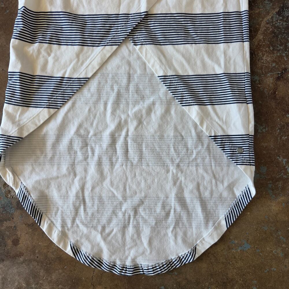 Roxy Ocean Stripe High Low Tulip Midi Skirt Size S White Blue Asymmetric Beachy - Picture 4 of 8